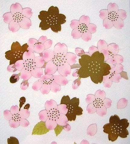 Beautiful  Japanese Washi Paper Stickers - Sakura - Cherry Blossoms GOLD and PINK  (S457)