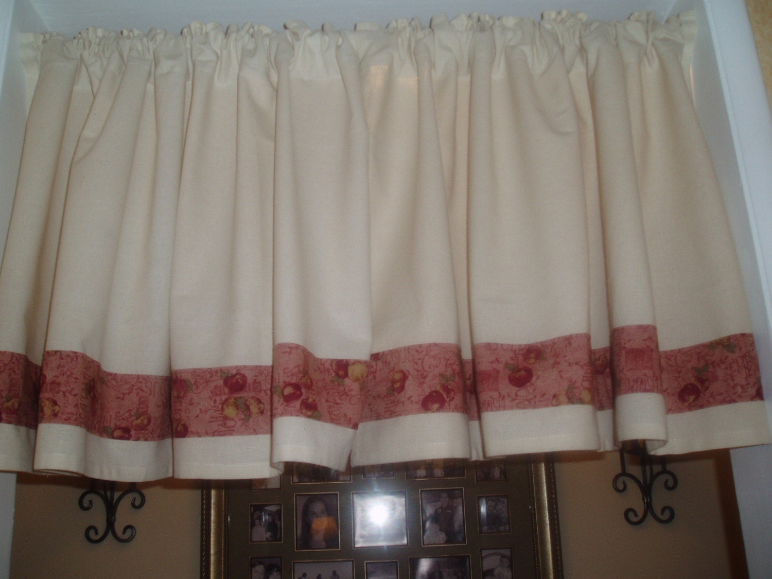 Set of 2 Cream/Natural Valances with an Apple Edging.