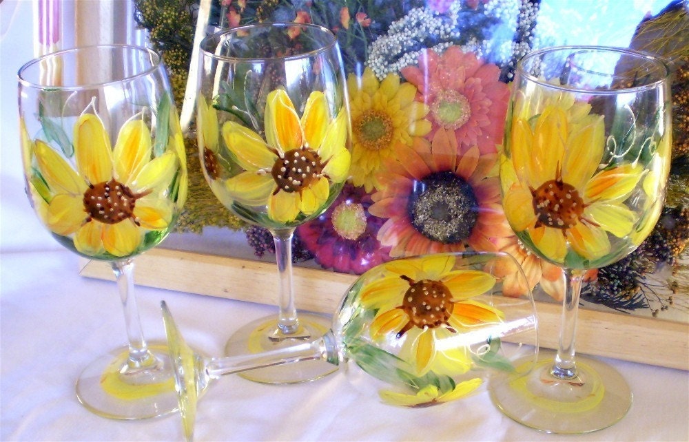 Sunflower Wine Glasses set of 4