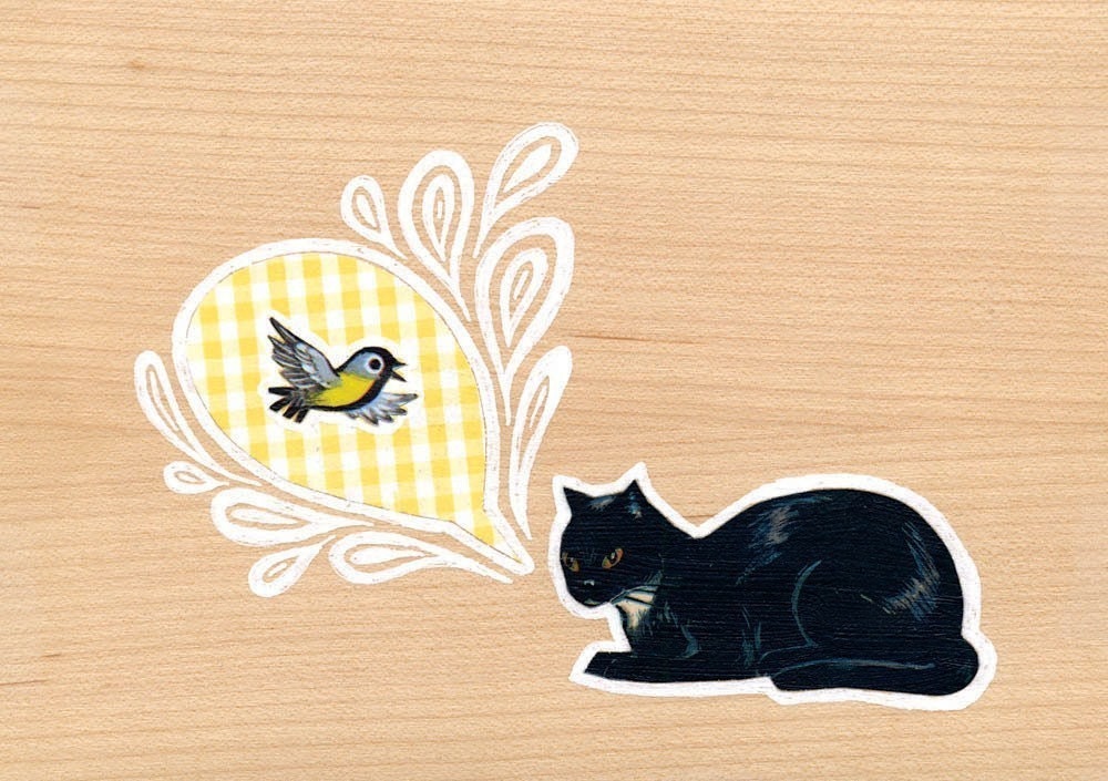 Black Cat and Bird