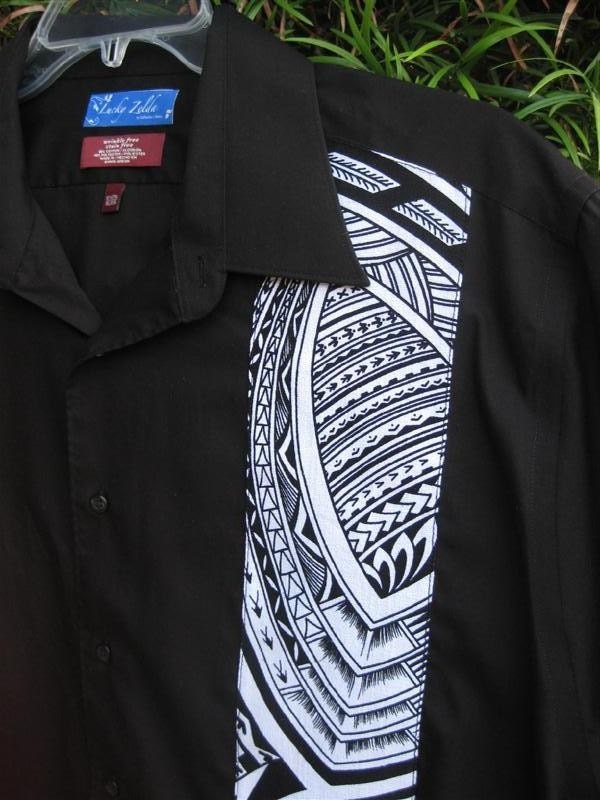 Black Mens Aloha Shirt With Samoan Tattoo Print CUSTOM SIZES AVAILABLE