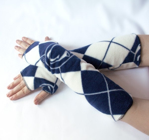  argyle armwarmers made from PENN STATE NITTANY LIONS fleece