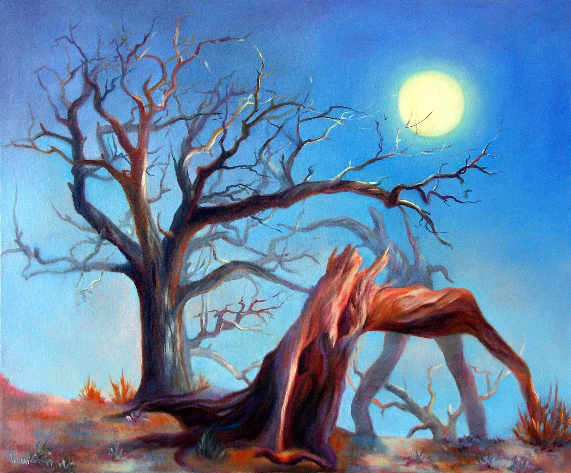  surrealist tree with the moon 16x20 glossy metallic print