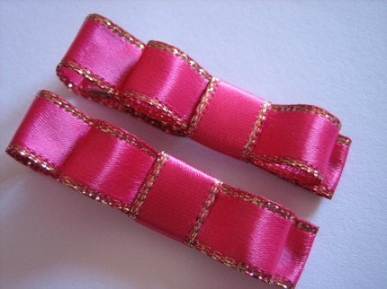 Hot Pink and Gold Hair Clips, Bows