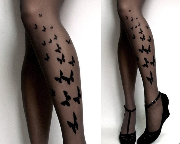 brand new color GREY sexy BUTTERFLY tattoo THIGH HIGH stockings / nylons