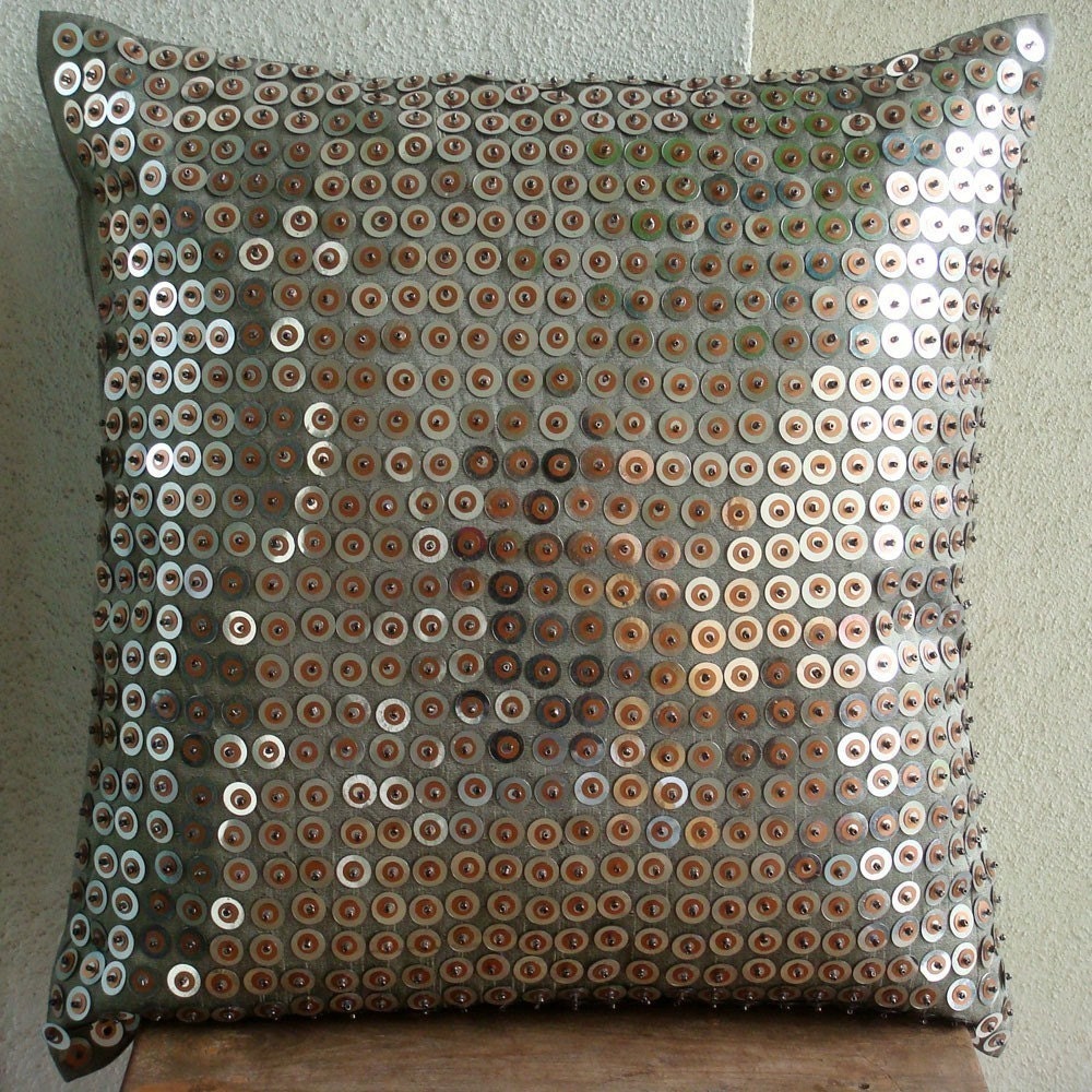 Exotic Lounge - 16 Inches Square Pillow Cover in Silk Dupion with Sequins