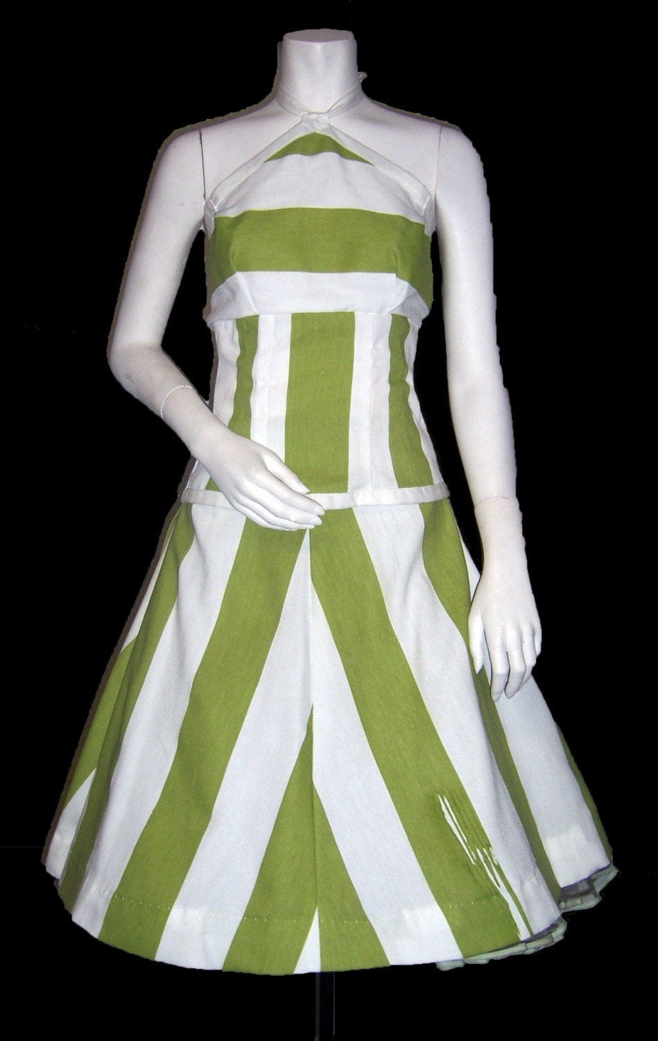 Lime Green Striped Summer Two Piece Dress
