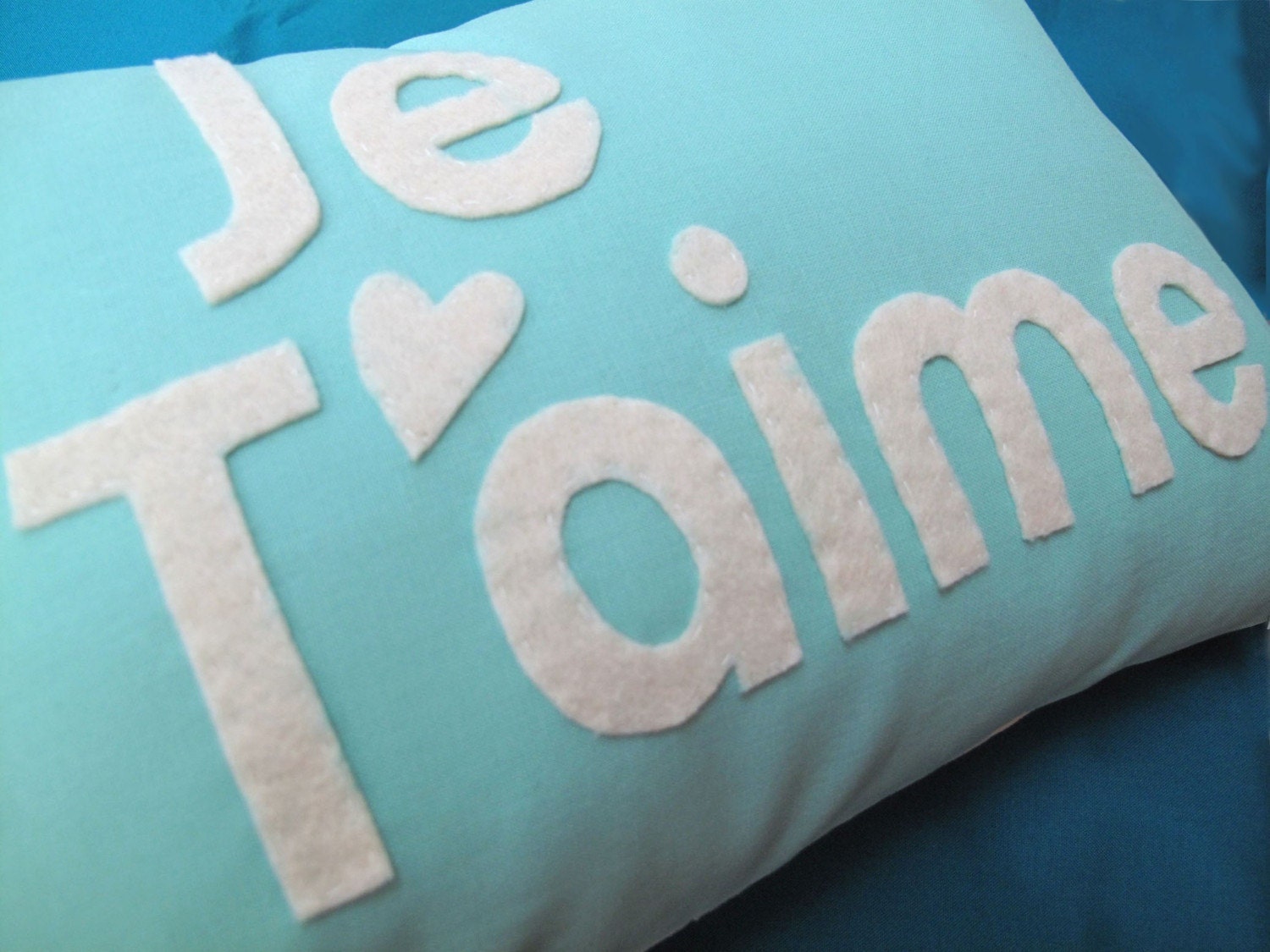 Je T'aime Pillow in Light Teal