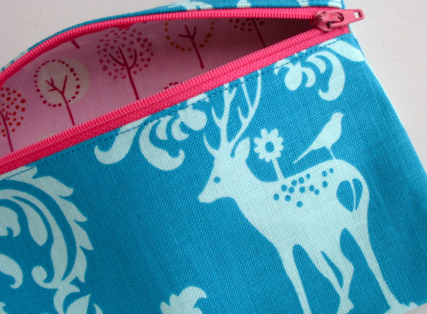 Blue Fawn Damask Zip Pouch