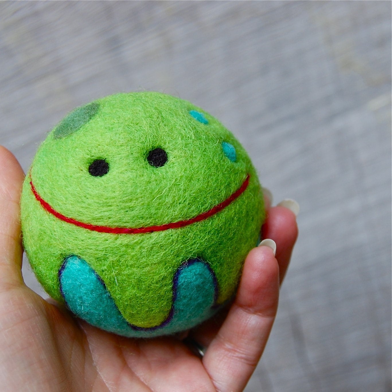 Happy Needle Felted Jellyfish Rattle Ball WOOLY Toy