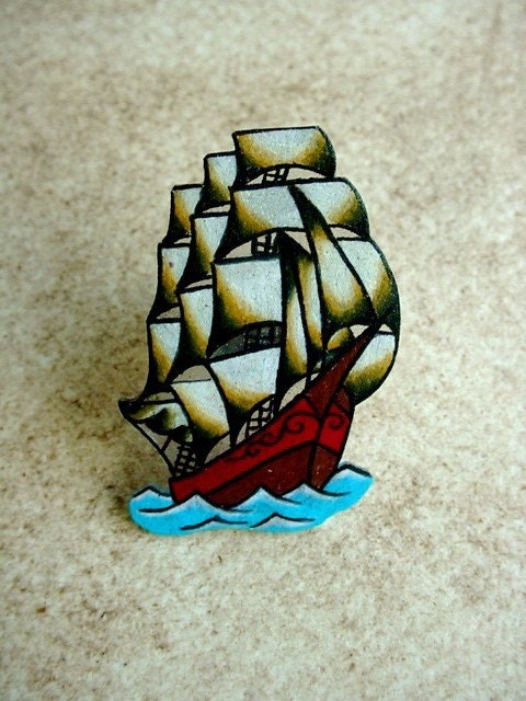 NEW pirate ship traditional tattoo flash large coctail ring