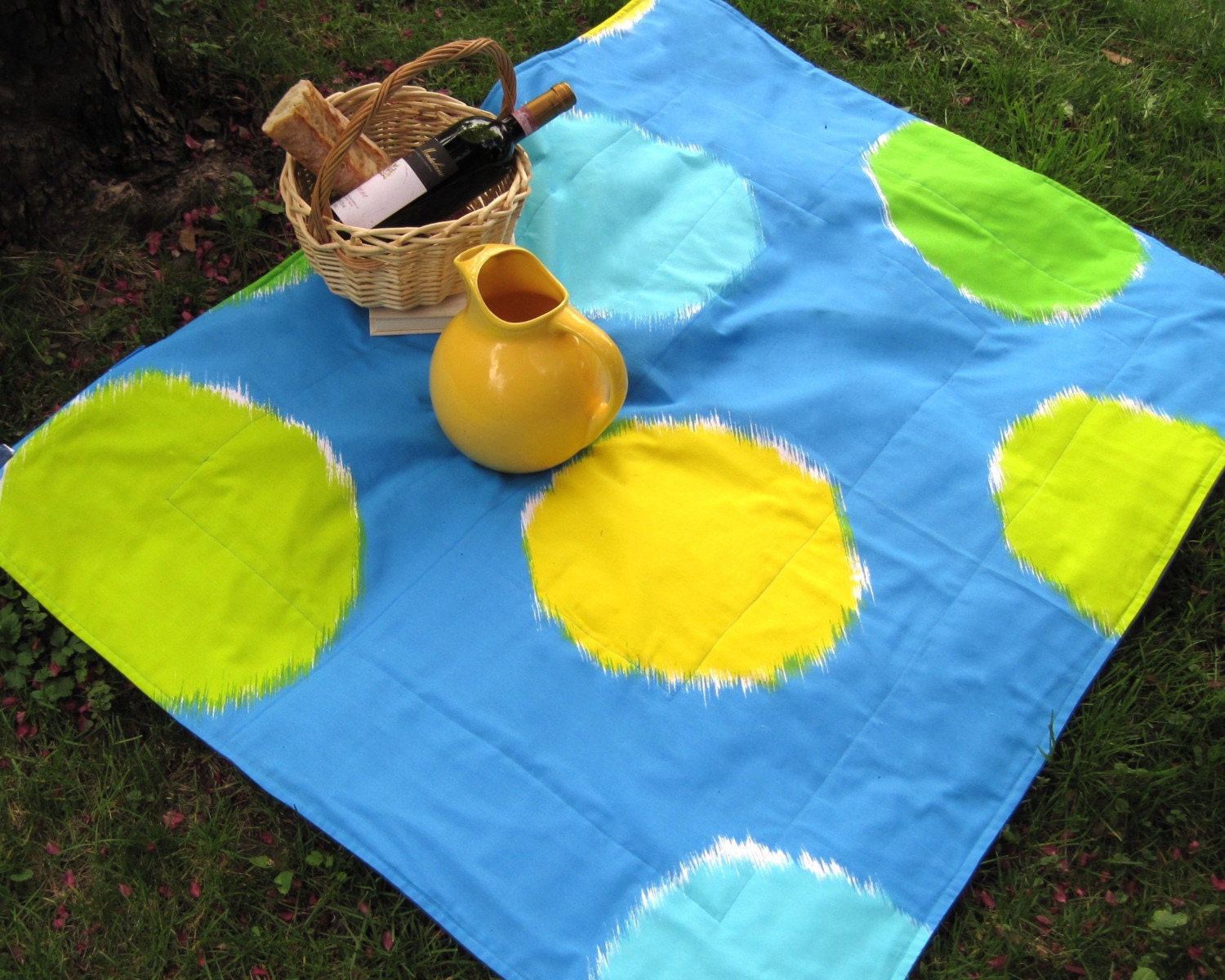 mod Marimekko picnic blanket / turquoise yellow pops of color (only one)