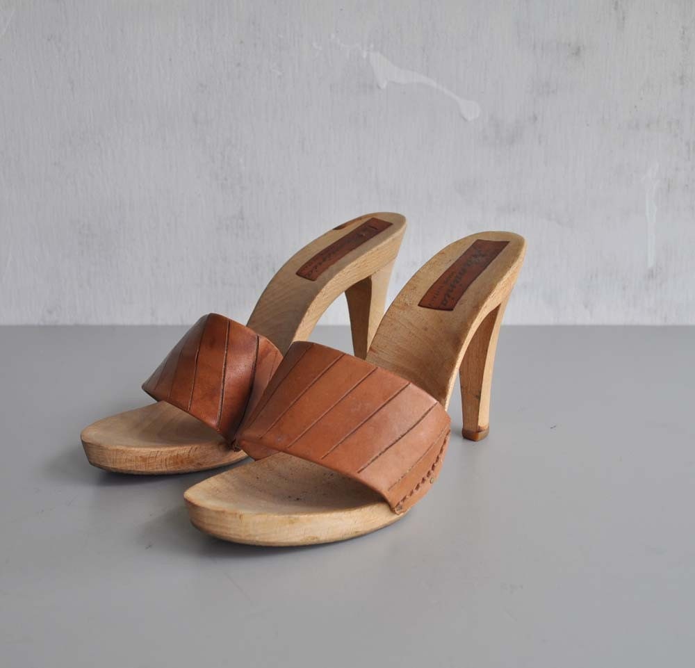 Vintage 70s ITALIAN Wood and Leather Sandals by MariesVintage ...