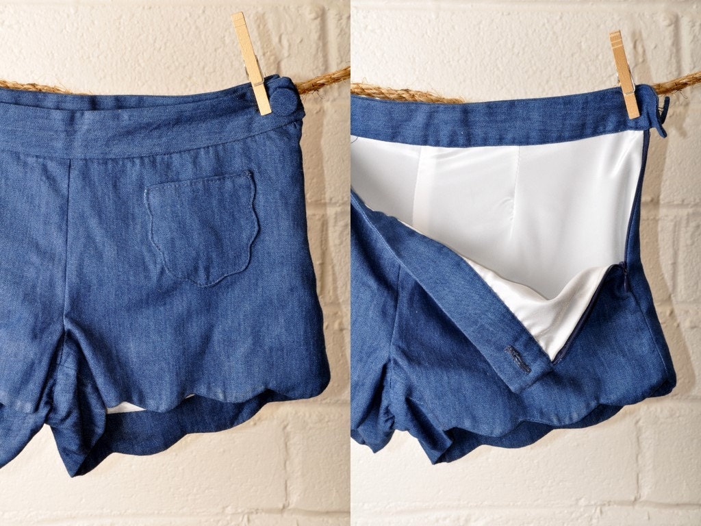 The Onda Short- scalloped denim shorts- xs/s/m/l