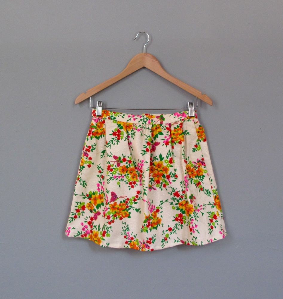 vintage 70's BUTTERFLY mini skirt S