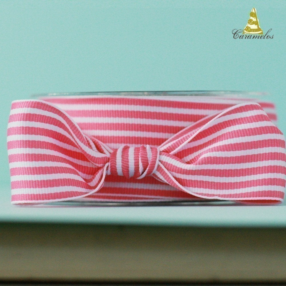 Pink and White Stripe Grosgrain Ribbon
