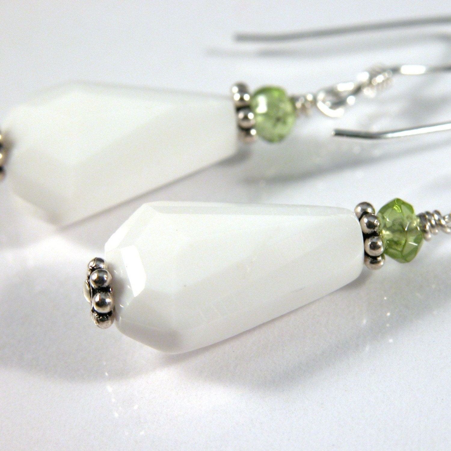 white agate and peridot earrings sterling silver