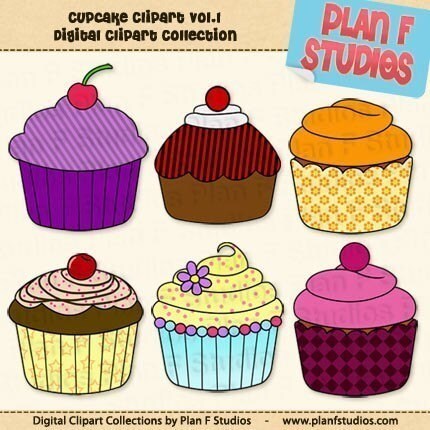 6 individual cupcake clip art