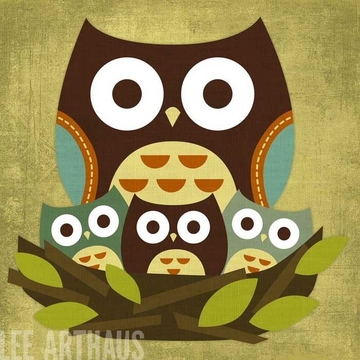 Retro Little Owls 6x6 Print. From leearthaus