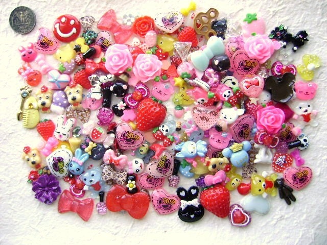 WHOLESALE Cute Japanese 220 Mix Cabochons And Charms BIG Pack E