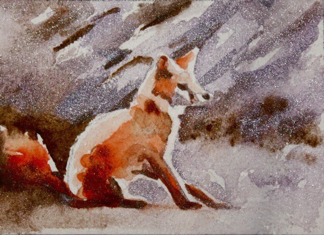 red fox sitting. Red Fox with Glittery Stone