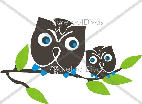 This is an adorable mother and baby owl clipart.