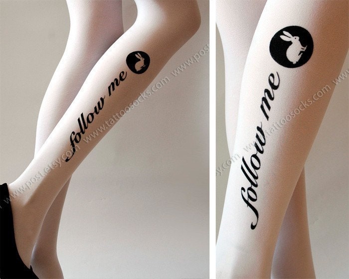 sexy follow me RABBIT version TATTOO thigh-high nylons WHITE. From post