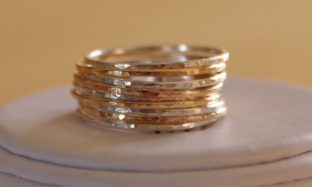 ETSY DEAL SET OF 9 14K GOLD FILLED AND STERLING SILVER STACK/STACKABLE/STACKING RINGS sizes 4,5,6,7,8,9,10,11 mix and matched rustic jewelry