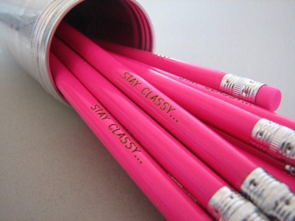 Stay Classy Anchorman Inspired Hot Pink Pencil 6 Pack Unique Gift Ideas for under Ten Bucks