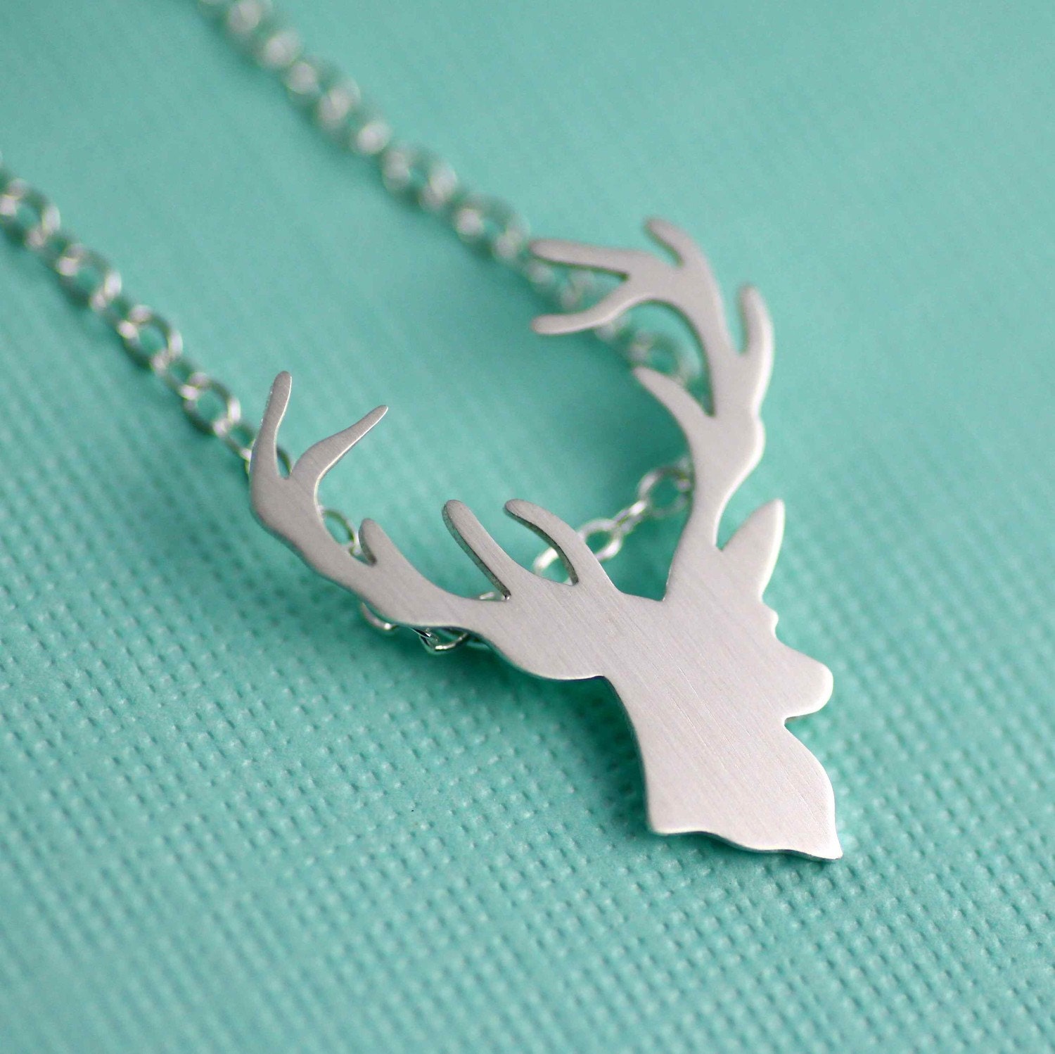 Deer Head Silhouette Necklace in Silver