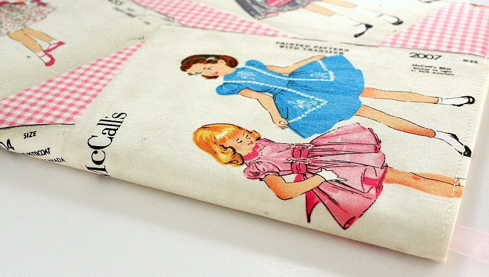 Reusable fabric composition notebook journal cover Vintage Patterns