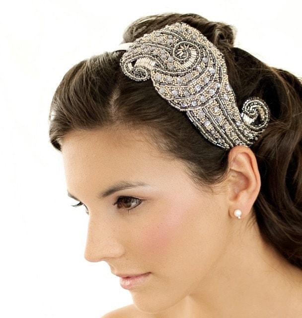 LAUREN Woman's Art Deco Beaded Bridal Headband by bethanylorelle on Etsy 
