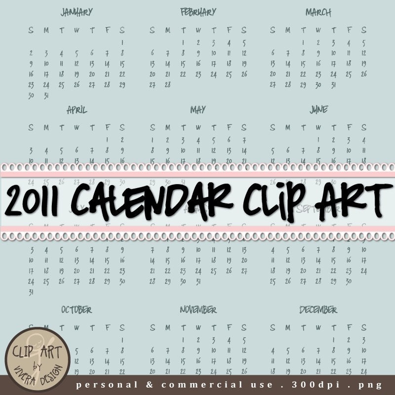 CLIP ART - 2011 Calendar - Handwritten with Marker - Individual month, 