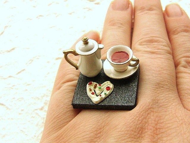 Tea And A Heart Shaped Cookie Ring