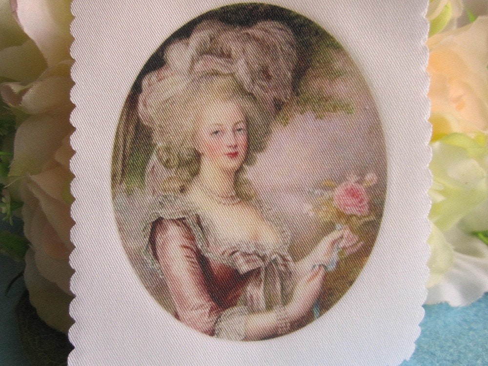Fabric 575 - Marie Antoinette (15) on White Cotton Fabric (8.5 x 11 cm/ 3.5 