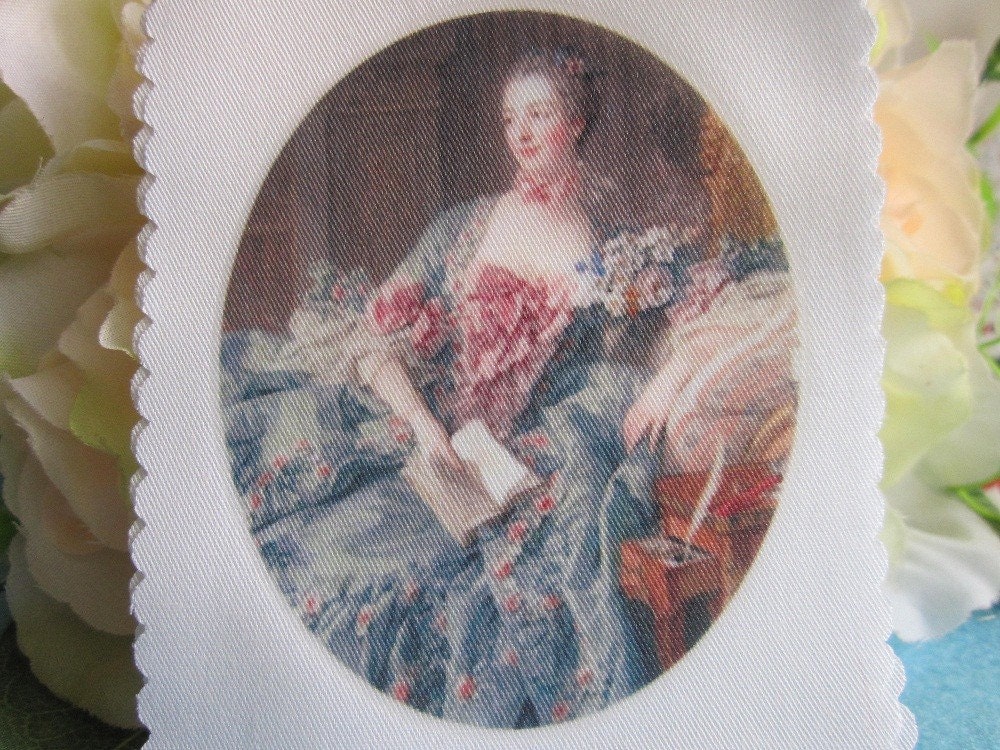 Fabric 578 - Marie Antoinette (18) on White Cotton Fabric (8.5 x 11 cm/ 3.5 