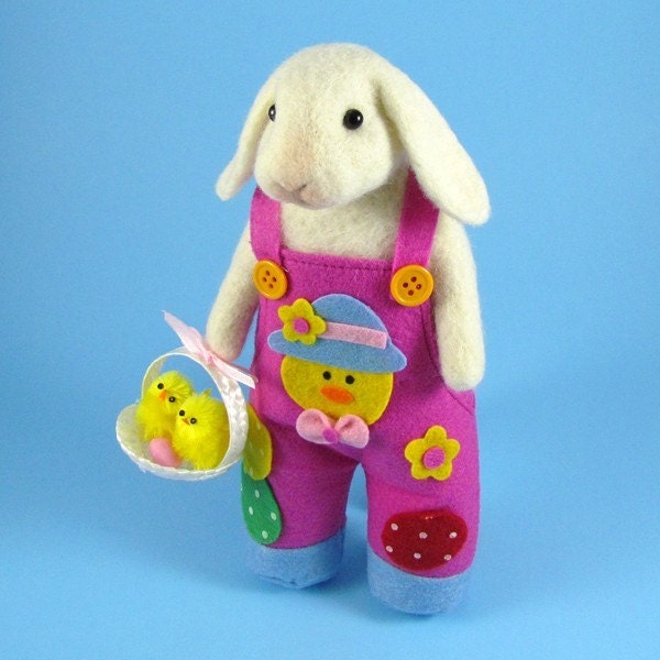 easter bunnies and chicks. Easter Bunny with Chicks - Needle Felted Rabbit Doll. From KaysK9s
