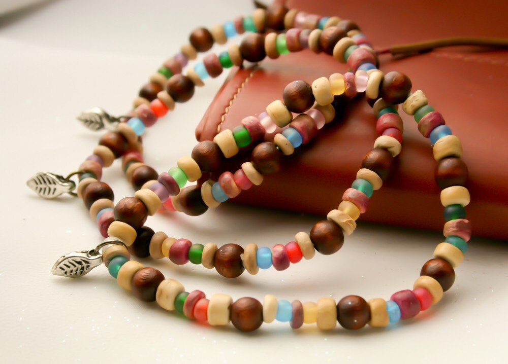 beaded bracelets with charms. Wooden Beaded Bracelets Leaf