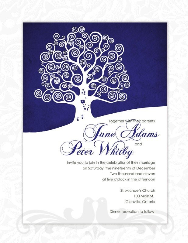 royal wedding invitation template. Winter Tree in Royal Blue