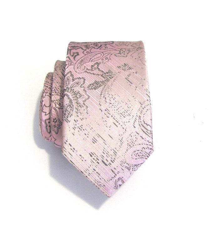 pink paisley tie. Pale Pink Paisley Skinny Silk