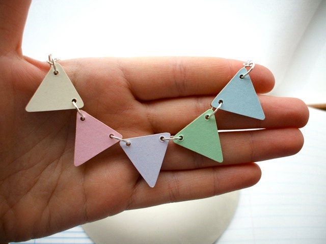Wooden Bunting Flag Necklace - Pastels