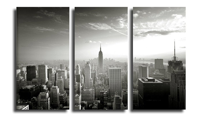 new york skyline black and white. New York Skyline - Black and White 3 Split Canvas Print - 48 x 30 x 1.4in