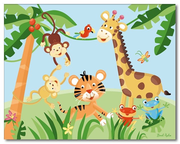 11x14 ART PRINT FOR KIDS RAINFOREST JUNGLE ANIMALS. From smileywalls