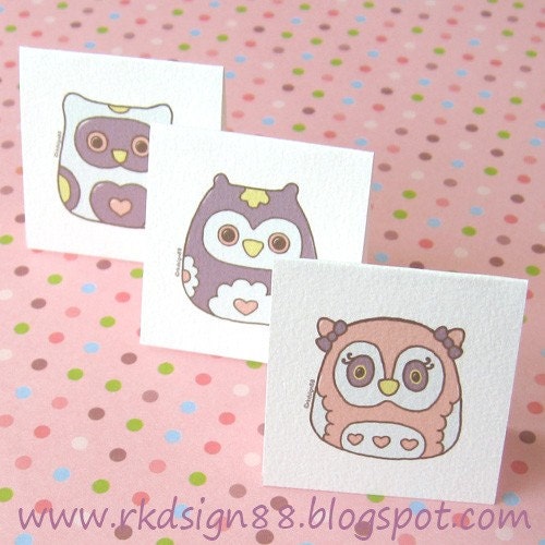 rkdsign88.blogspot.com etsy owl gift label candy printable pdf painting drawing art print cute whimsical reproduction tag notecard