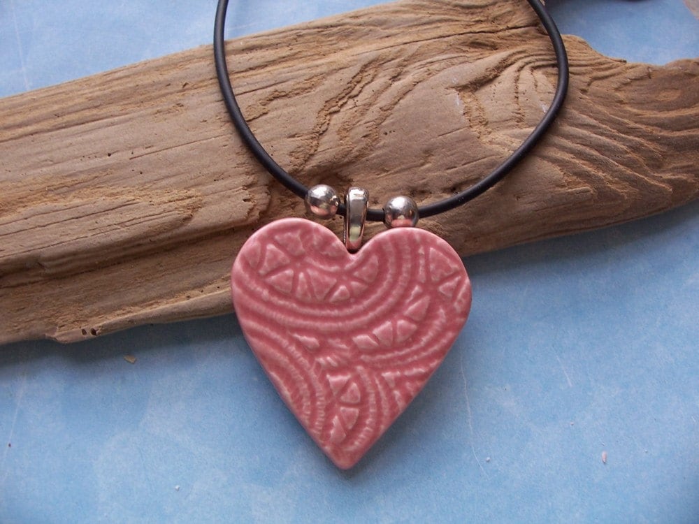 Pink Heart Necklace Ceramic Easter 
