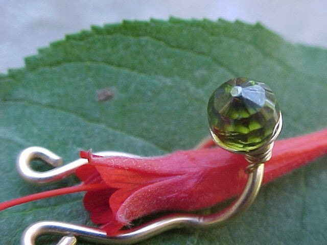 Clitoral Hood Ring for the un pierced 14k gold and moss/olive green faceted 
