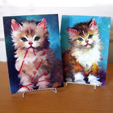 Set of 2 Vintage Lithographs - Pretty Kittens L6