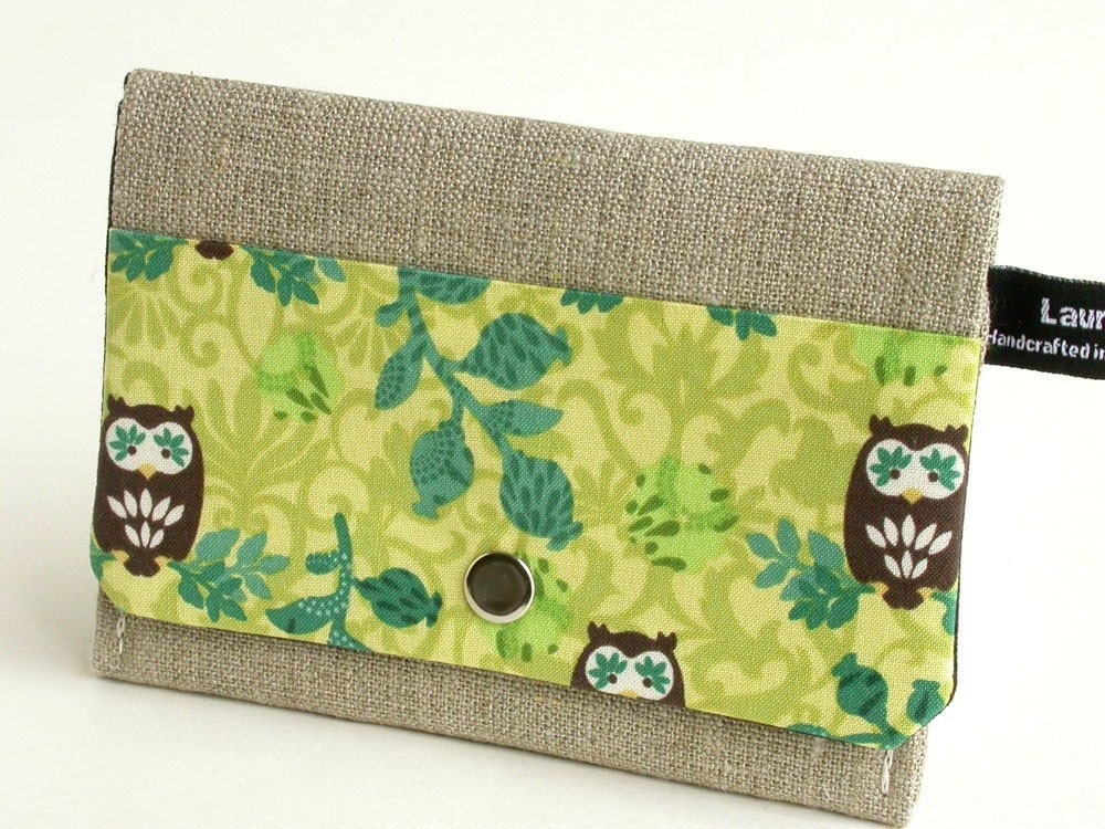 Linen Wallet with Brown Owls Cute 