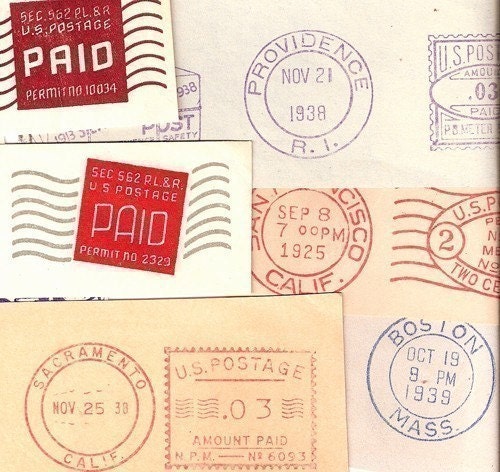 Vintage Pre-Paid Postage (6) for
