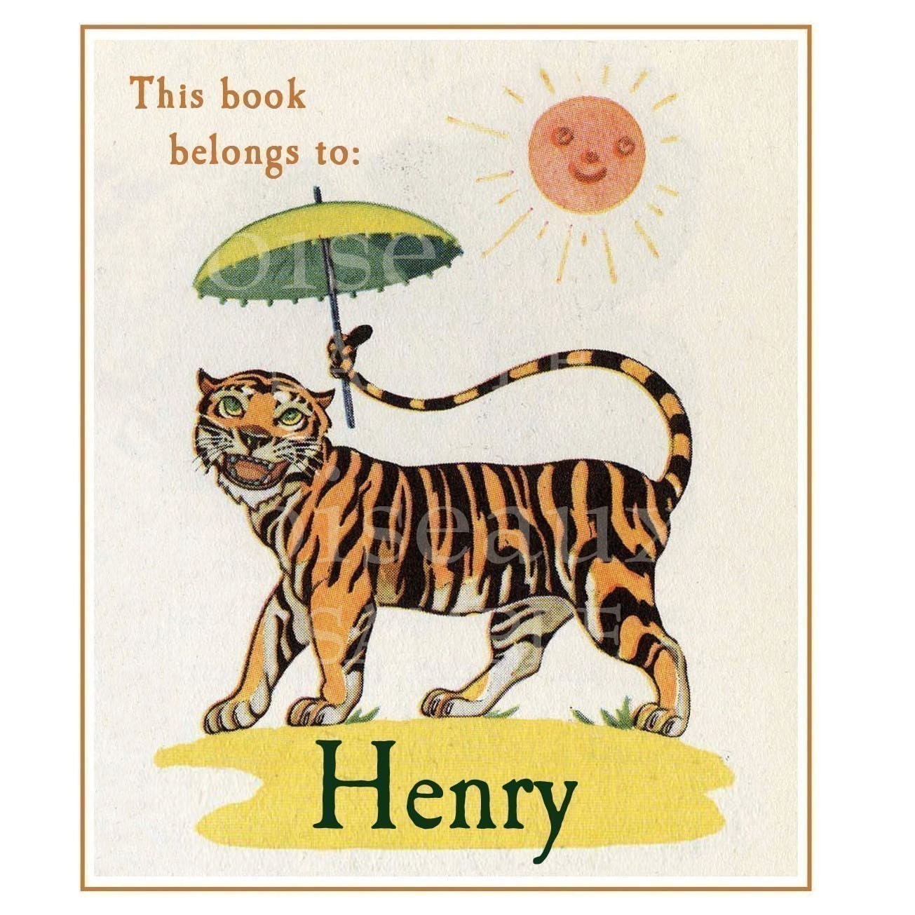 Personalized Vintage Tiger Bookplates